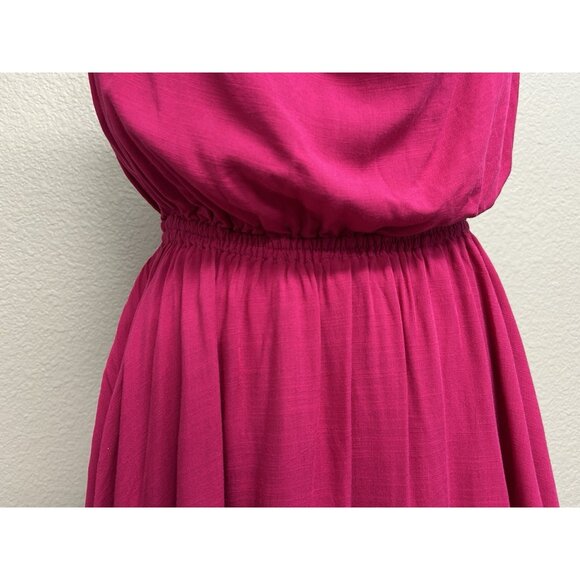 Indah Tahani Drape Neck Strappy Back Fuchsia Flowy Mini Dress Size Large - Picture 8 of 13